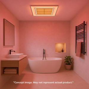 Smart infrared bathroom heating panel with soft sunlight therapy lighting for wellness and energy efficiency