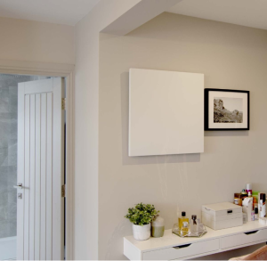 Modern infrared heating panel installed in a stylish UK home interior for energy-efficient comfort


